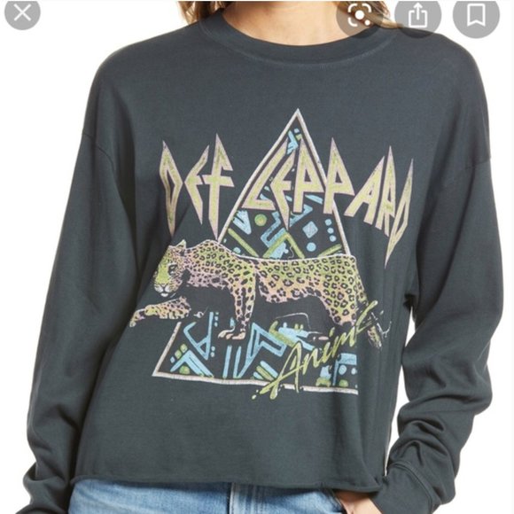 Daydreamer Tops - DAYDREAMER NWOT Grey Def Leppard Cropped Long Sleeve Tee S